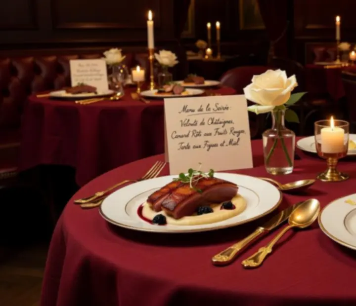 Assiettes gastronomiques prêtes pour un menu d'événement au Bistro Velours.