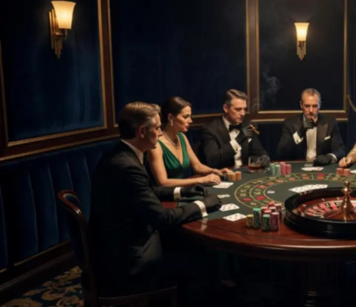 salon de jeux privé avec table de blackjack et roulette prêtes pour une soirée de jeux de table.