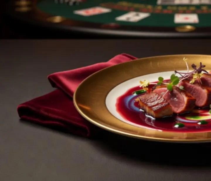 Plat signature nocturne du Bistro Velours, dress&eacute; pour le salon de jeux priv&eacute;